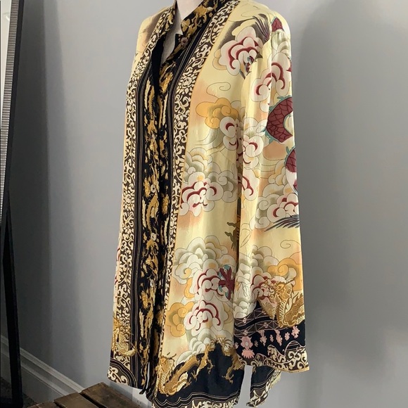 Citron silk button down Asian inspired button down blouse. - Picture 2 of 7